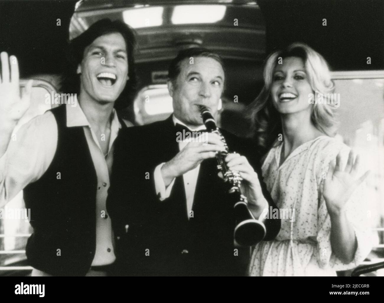 Actors Michael Beck and Gene Kelly, and actress Olivia Newton-John in the movie Xanadu, USA 1980 Stock Photo