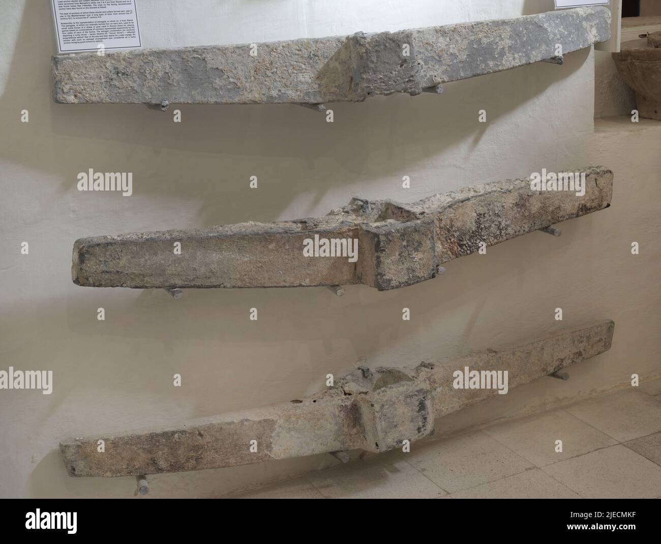 Roman anchors. From Gozitan waters. Gozo Museum of Archaeology. Cittadela of Victoria in Gozo. Malta. Stock Photo