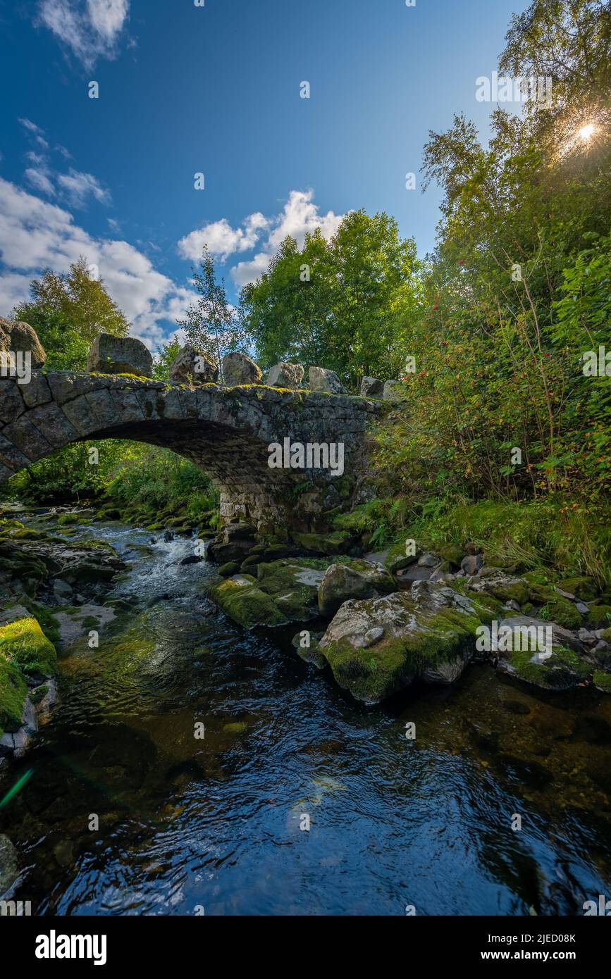 Arched stone bridge over Hauskeana, Hjelmeland, Norway. Stock Photo