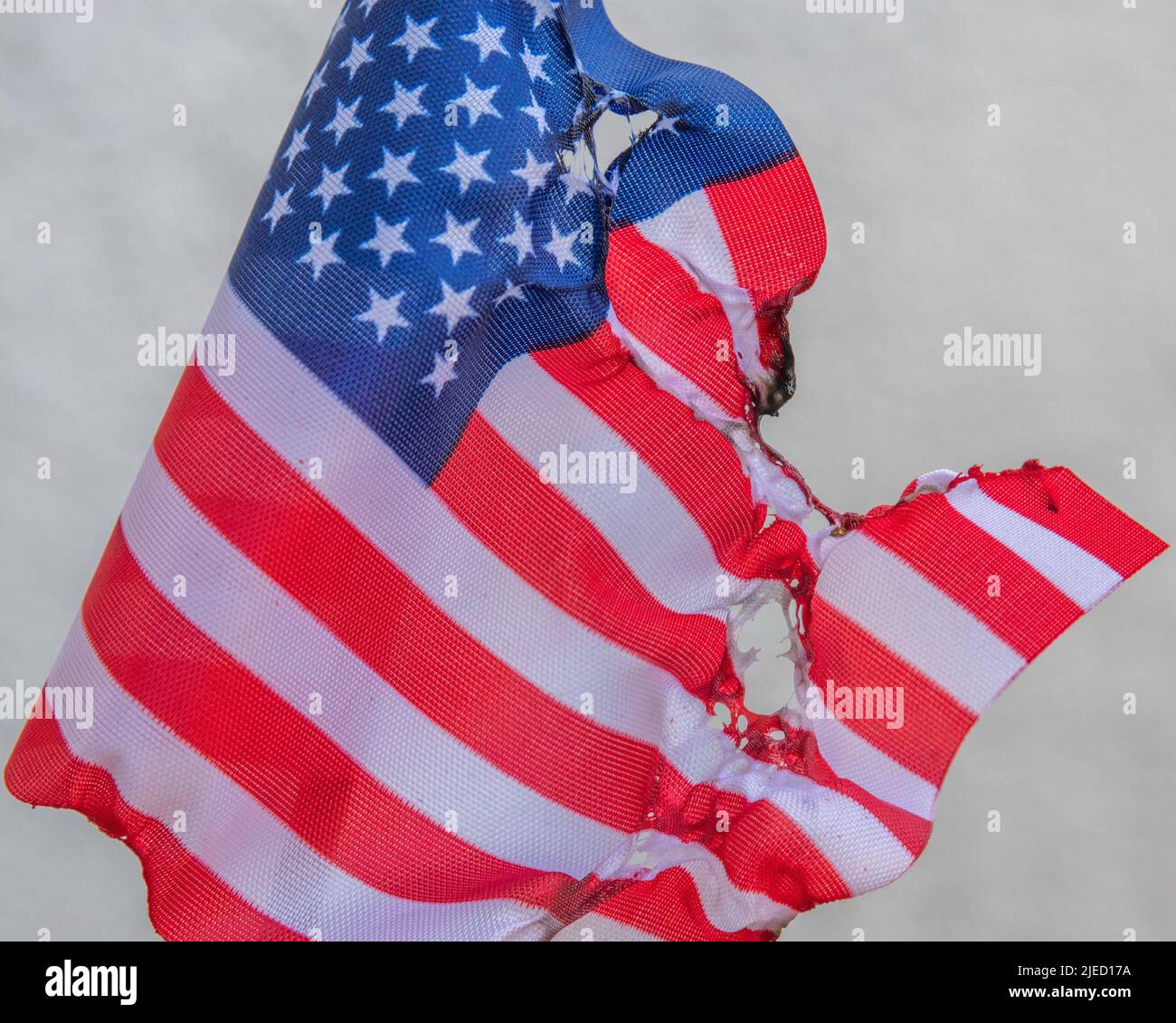 Close up of a burned American flag. Stock Photo