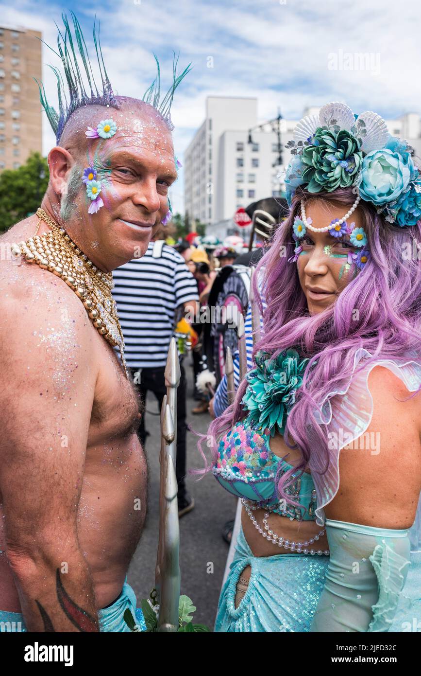 Brooklyn, New York - June 18, 2022: The 40th Annual Mermaid Parade, Coney Island. Stock Photo