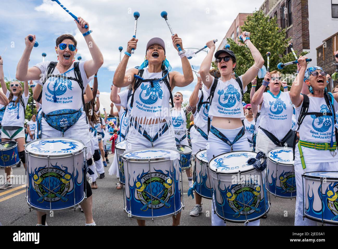 Brooklyn, New York - June 18, 2022: Fogo Azul, The 40th Annual Mermaid Parade, Coney Island. Stock Photo