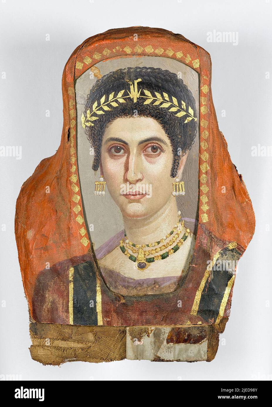 Romano-Egyptian portrait of Isidora originally attached to her mummy encasement which has been carbon dated to between 43BC and 122AD. Stock Photo