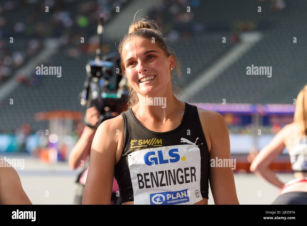 Tina Benzinger (LG Stadtwerke München) after the 200 metre final during the 2022 athletic German championship finals at Olympiastadion, Berlin.  Sven Beyrich/SPP Stock Photo