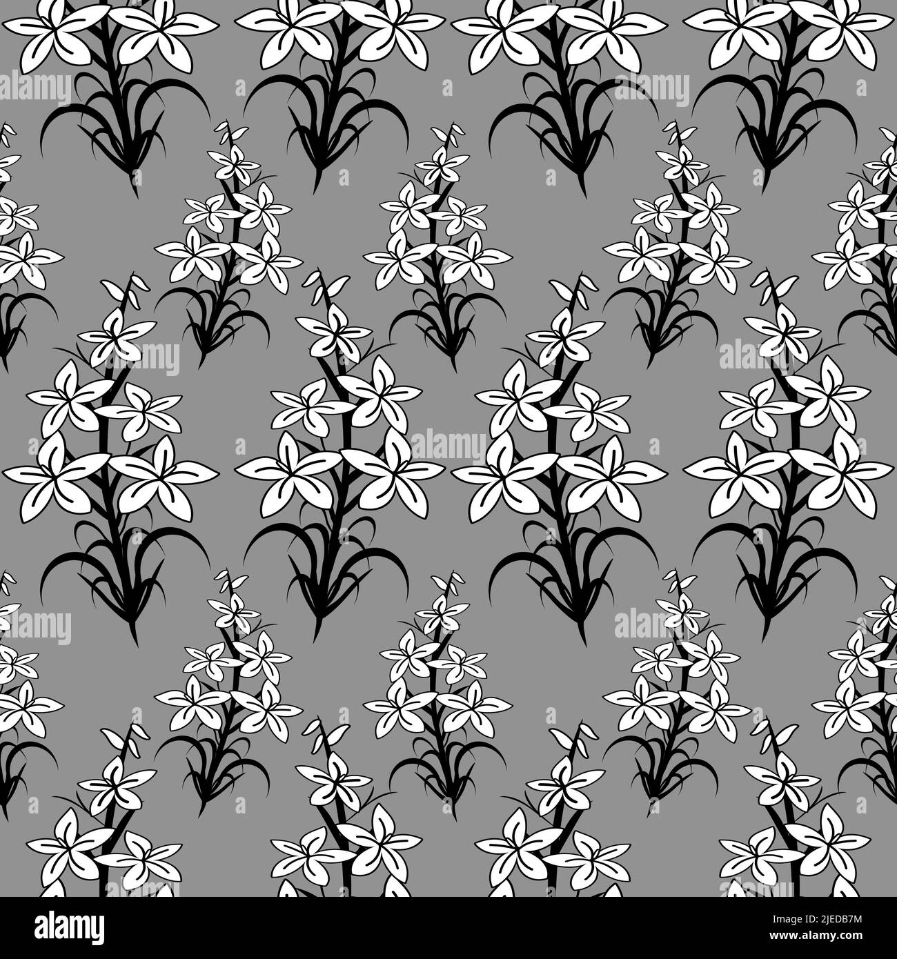 Exotic lilies grey seamless vector print. Wallpaper with lily flowers ...