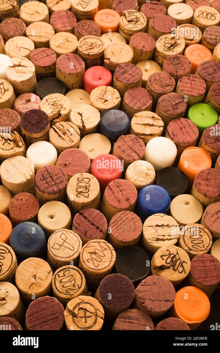 Assorted wine bottle corks. Stock Photo