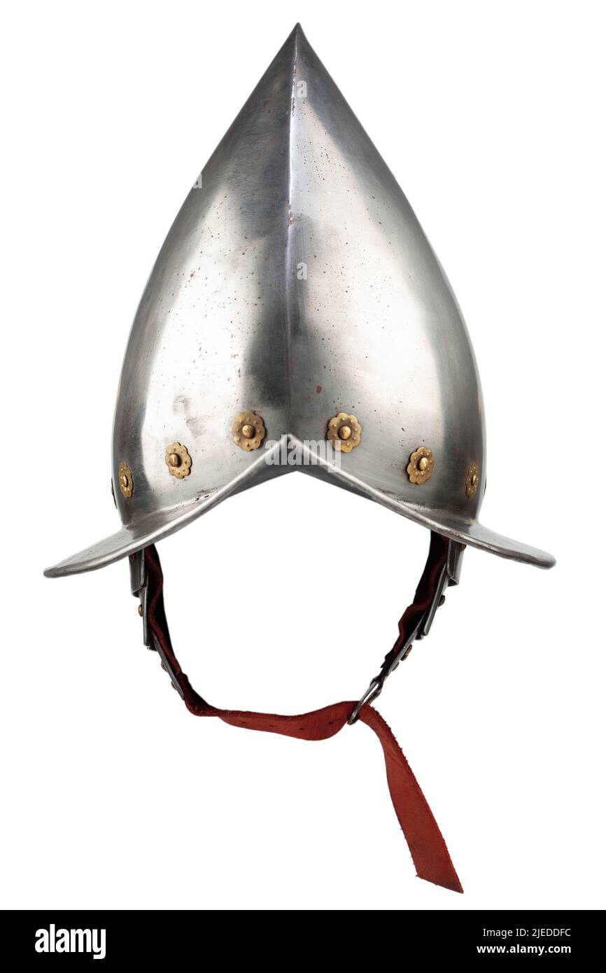 17th century morion steel helmet isolated on white background Stock Photo