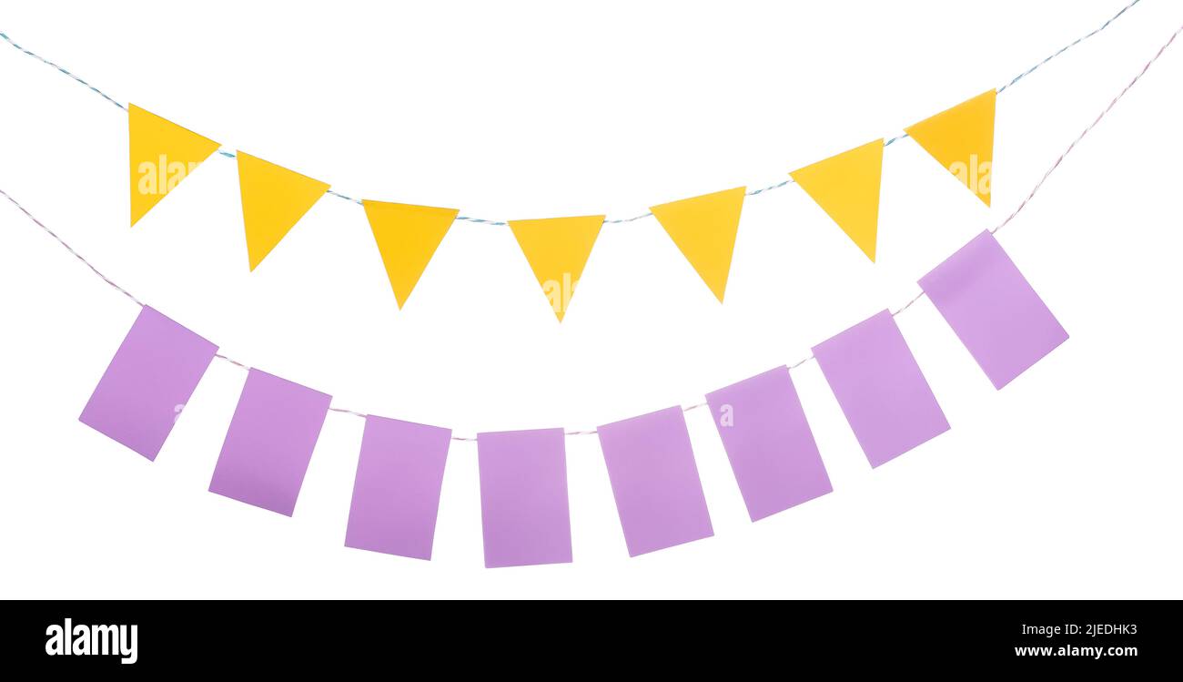 Colorful festive bunting flags on white background Stock Photo - Alamy