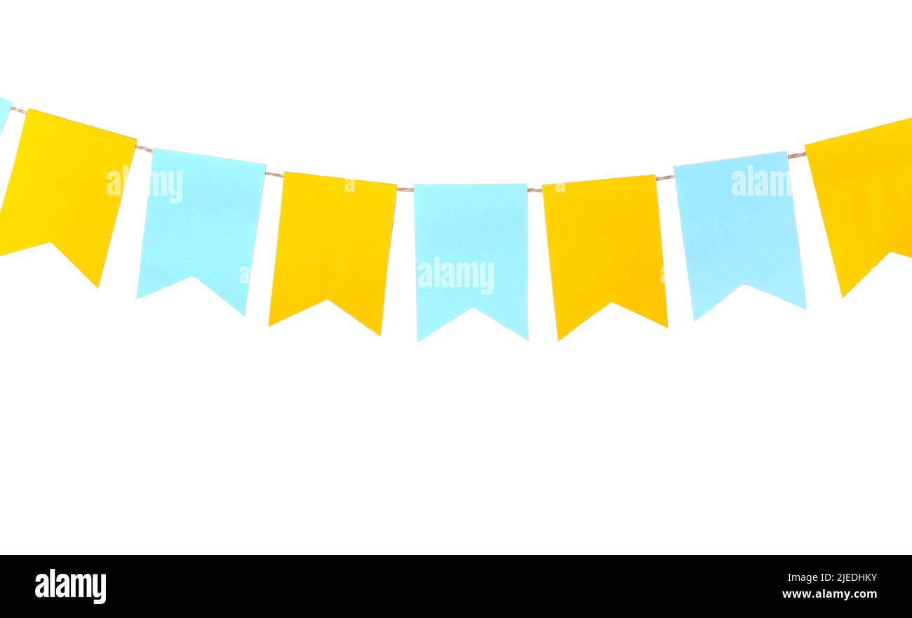 Colorful festive bunting flags on white background Stock Photo - Alamy