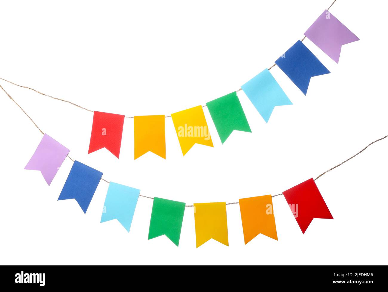 Colorful festive bunting flags on white background Stock Photo - Alamy