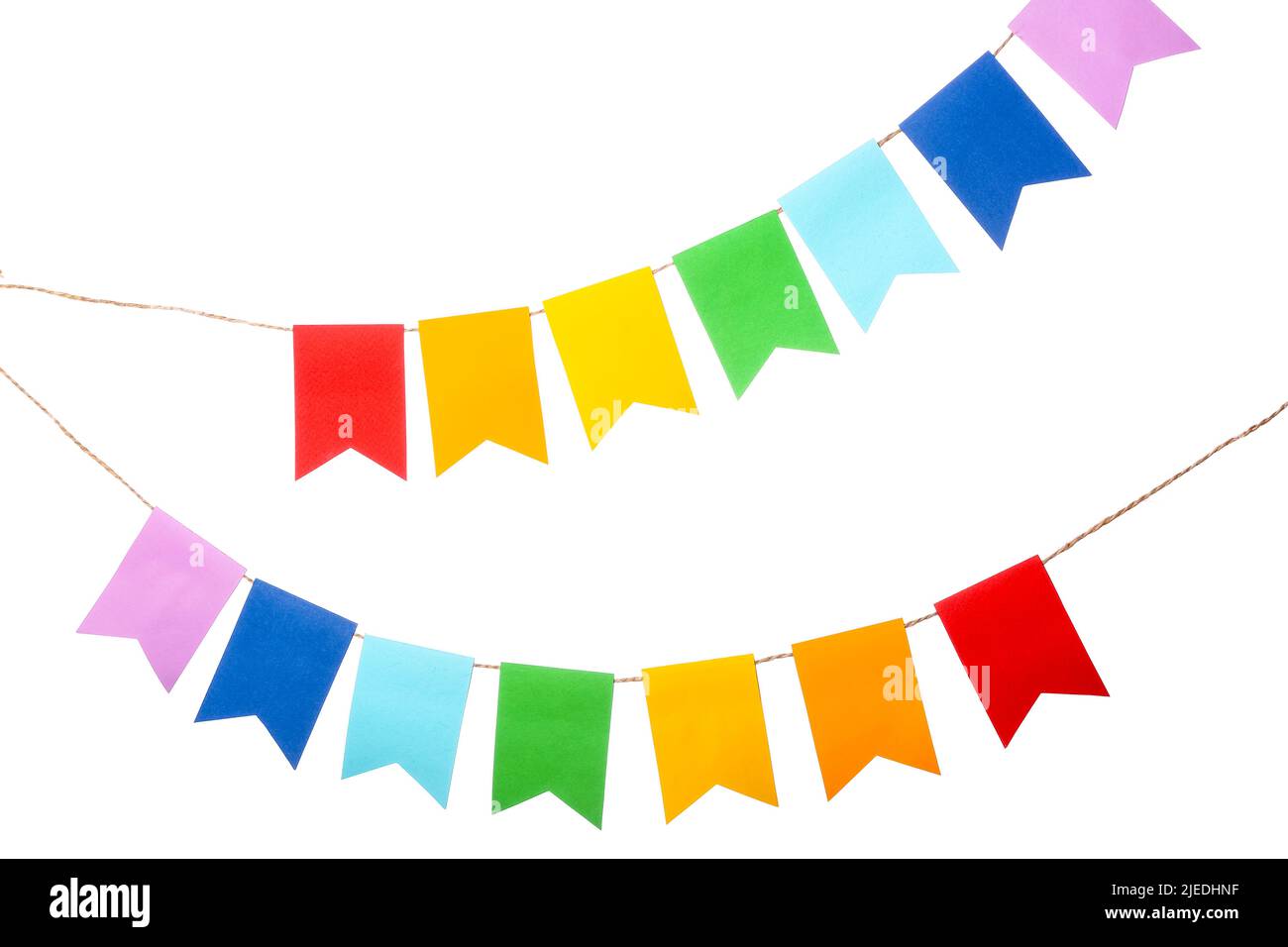 Colorful festive bunting flags on white background Stock Photo - Alamy