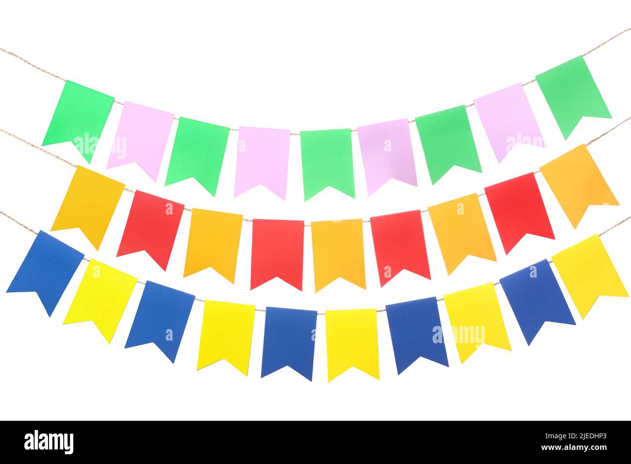 Colorful festive bunting flags on white background Stock Photo - Alamy