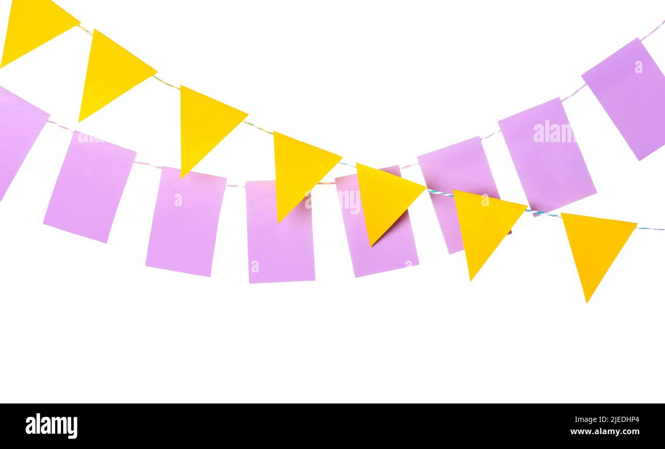 Colorful festive bunting flags on white background Stock Photo - Alamy