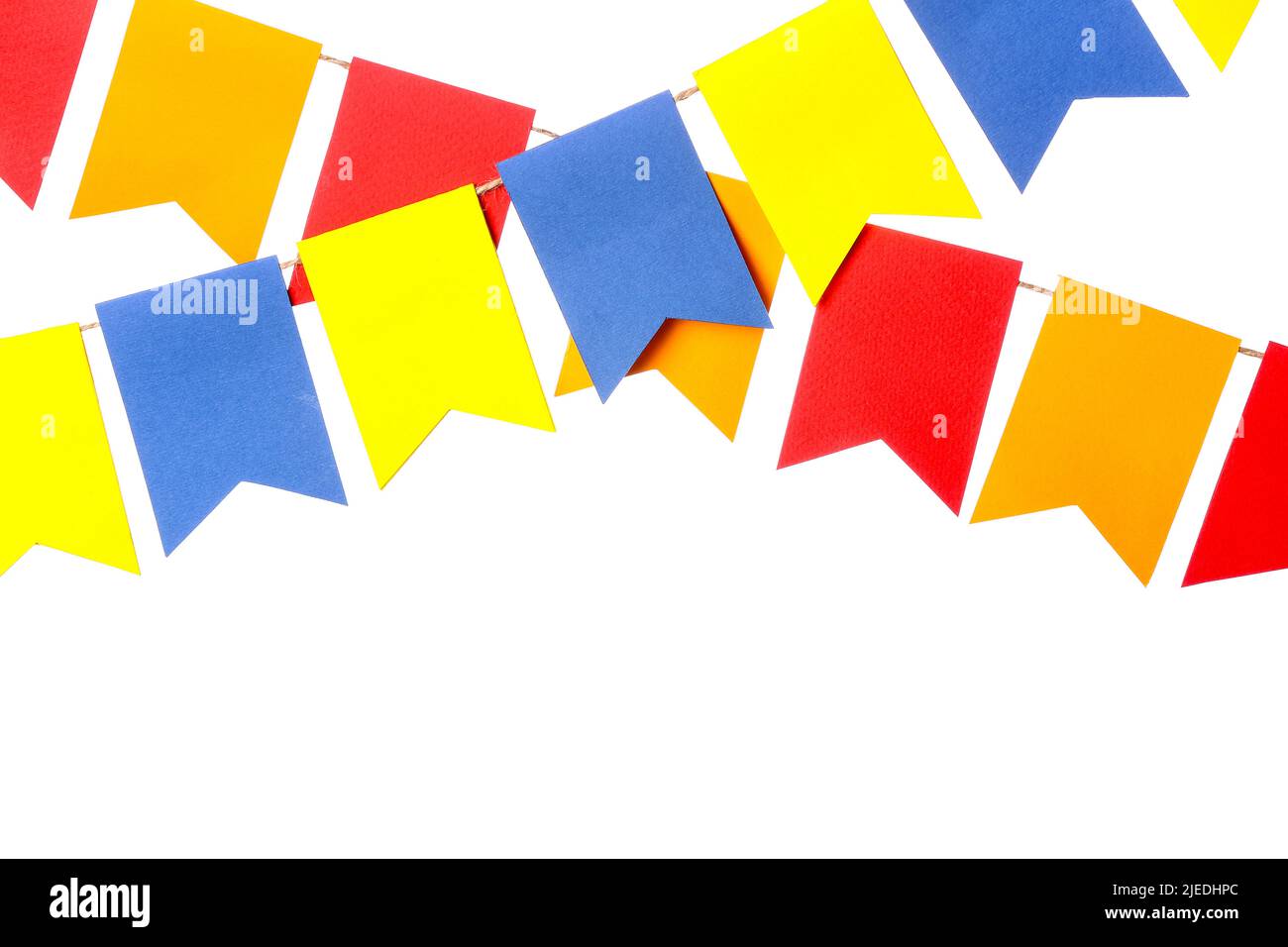 Colorful festive bunting flags on white background Stock Photo - Alamy