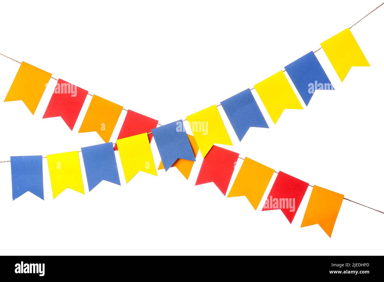 Colorful festive bunting flags on white background Stock Photo - Alamy