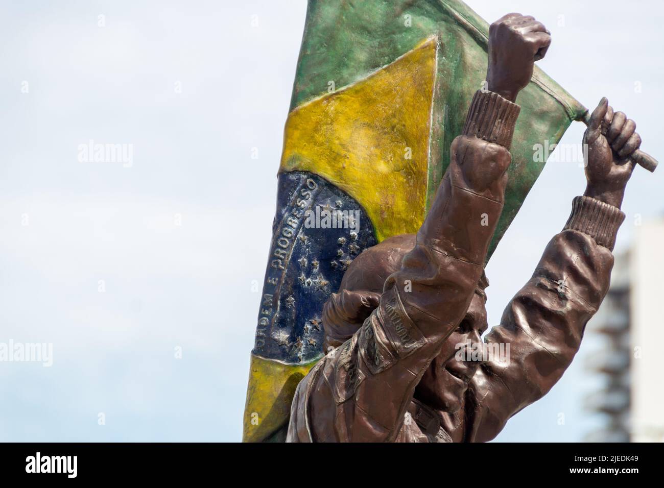 statue of pilot Ayrton Senna in Rio de Janeiro, Brazil - April 19, 2020 : Statue of pilot Ayrton Senna in Copacabana in Rio de Janeiro. Stock Photo