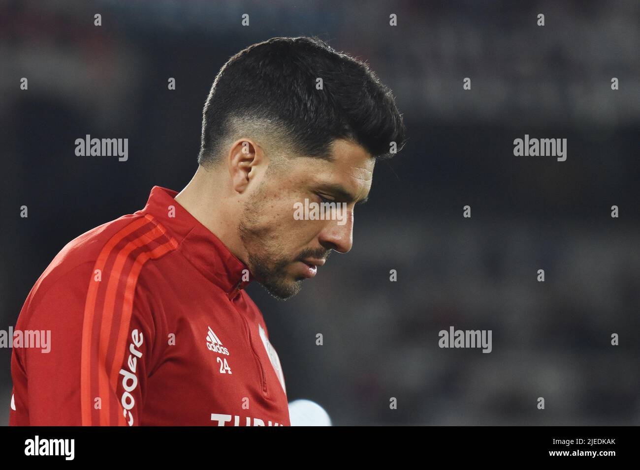 Buenos Aires, Arg - June 27. Enzo Perez of River Plate during a Liga de Fútbol Profesional match between River and Lanús at Estadio Monumental. Stock Photo