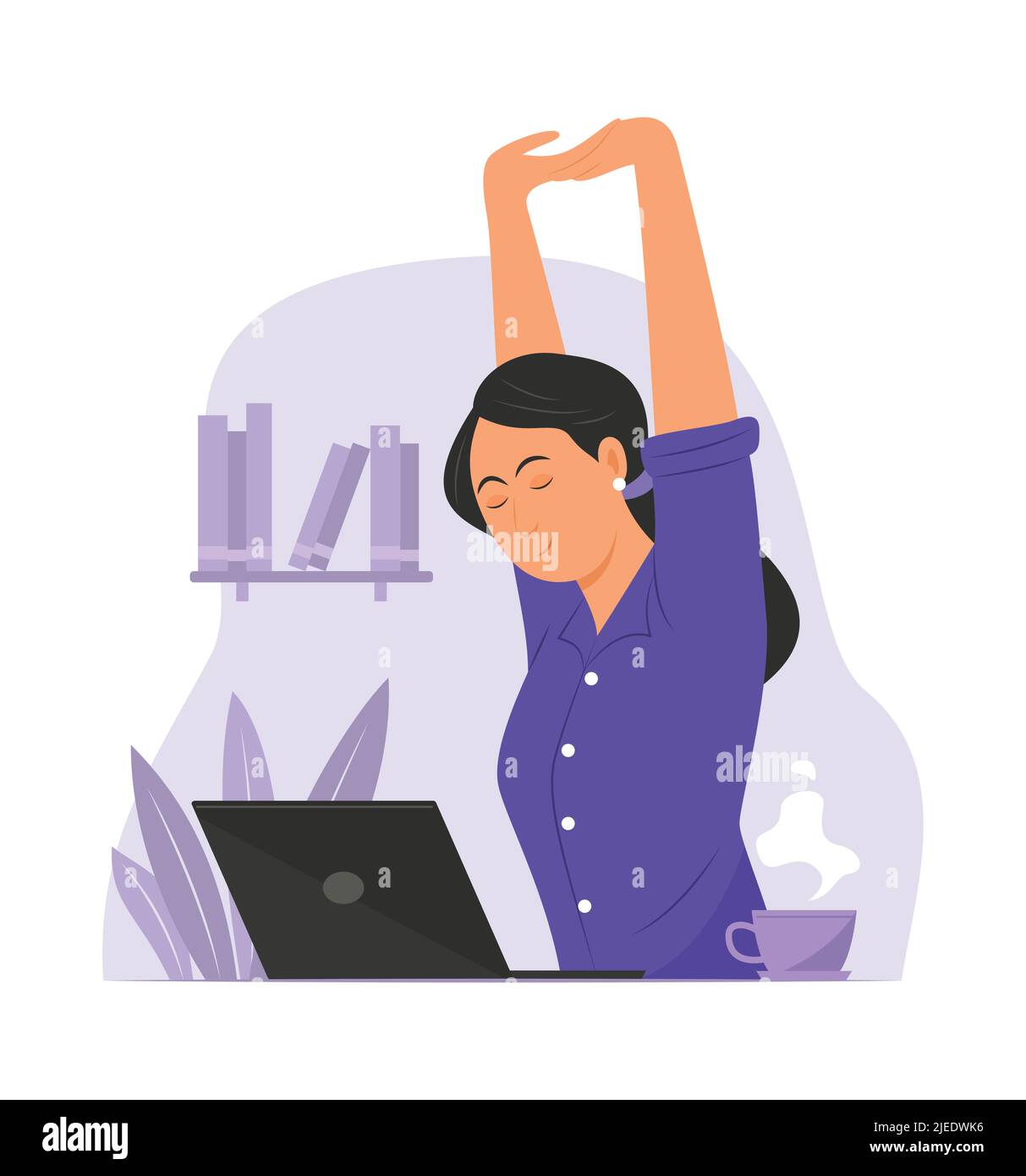 Woman Stretching Body to Relaxing After Work. Stock Vector
