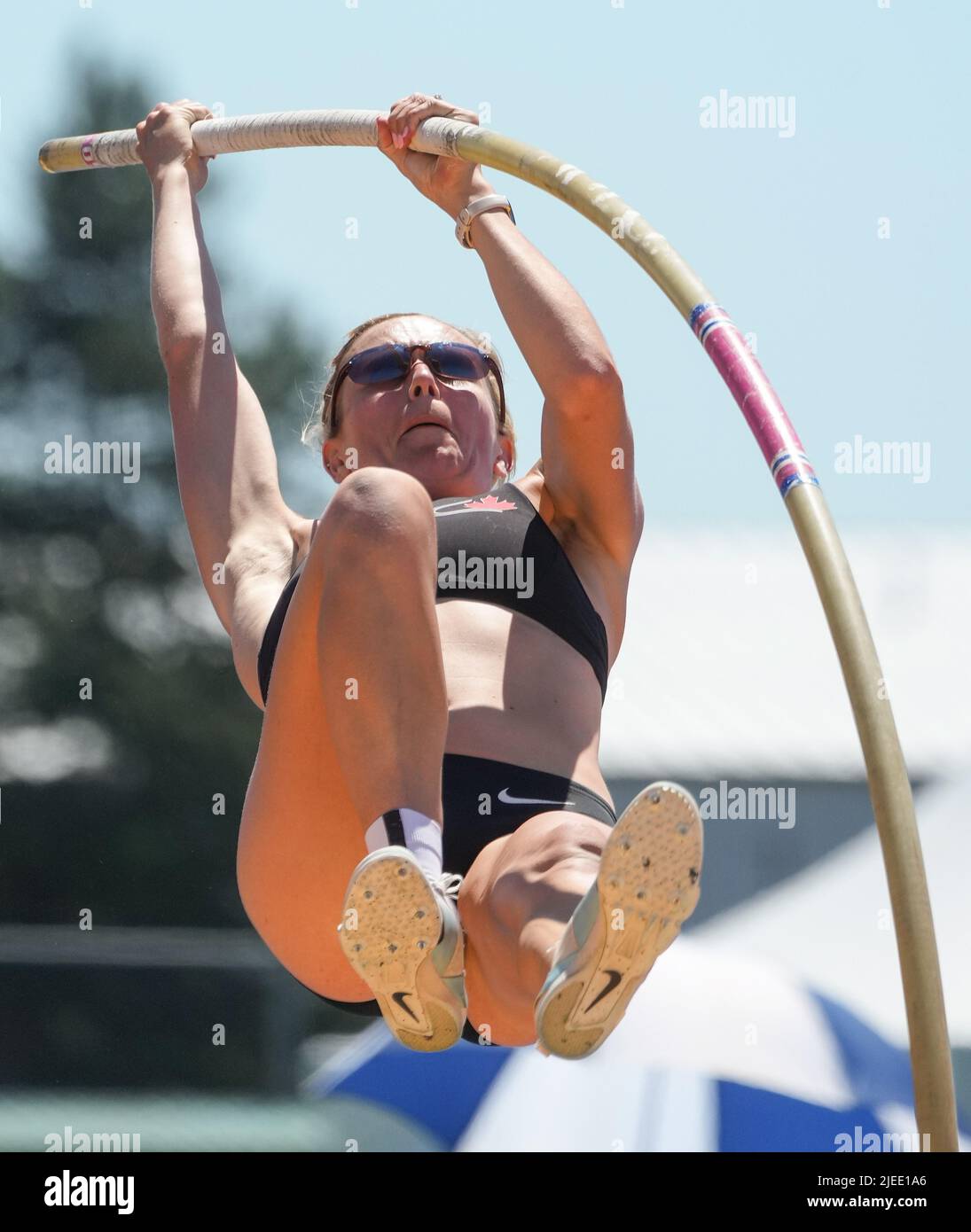 June 26, 2022, LANGLEY, BC, CANADA: Paige Cocks, of Edmonton, Alta.,  competes in the womens pole vault final on her way to a second place  finish at the Canadian Track and Field