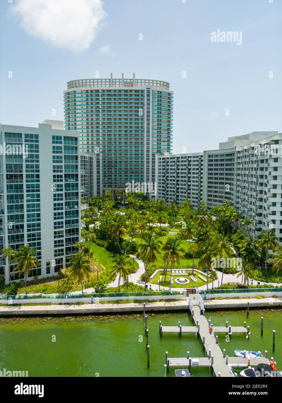 Vertical aerial drone photo Flamingo Miami Beach condo resort Stock