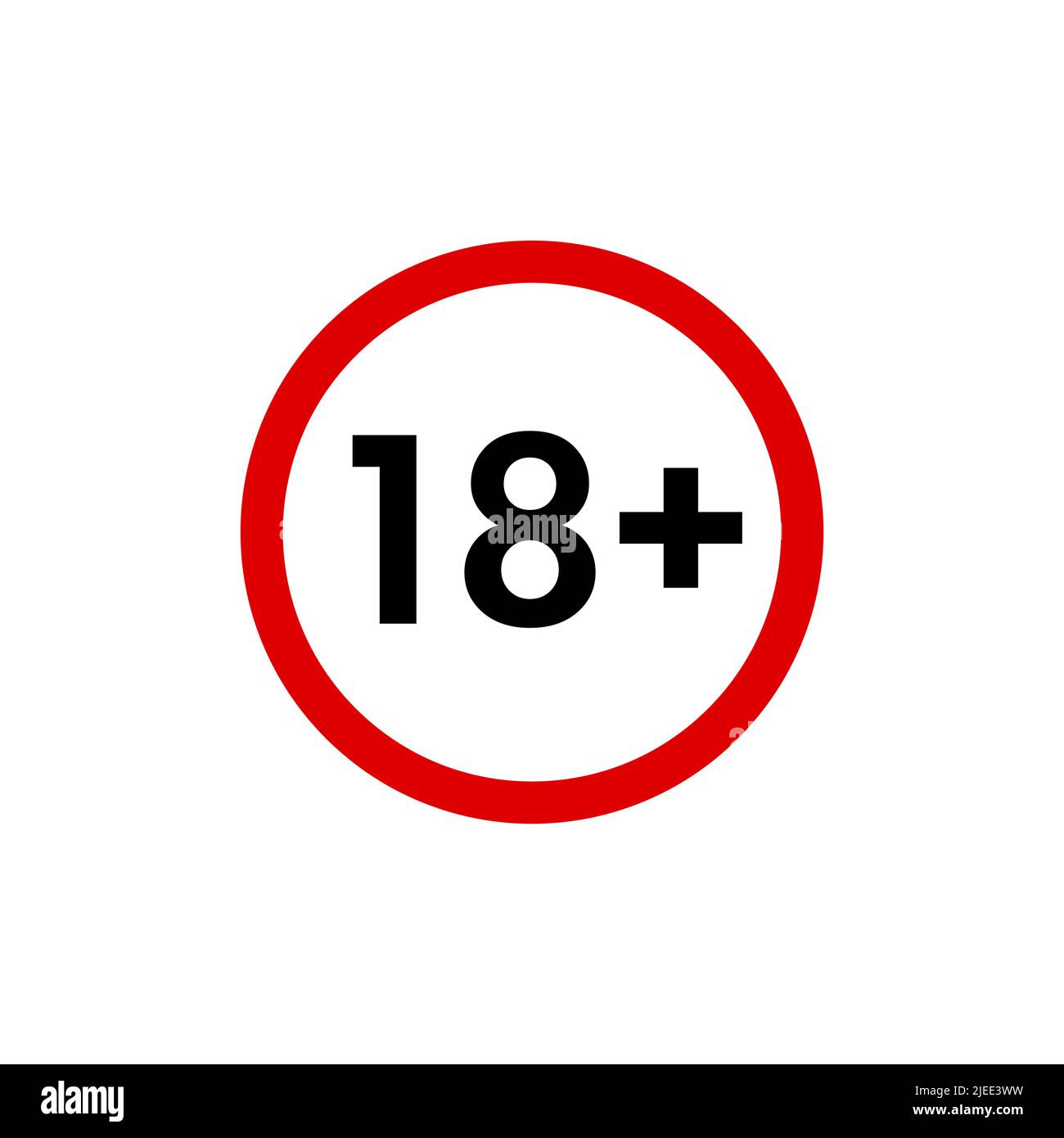 18 plus icon, under eighteen years old prohibition sign, age restriction symbol isolated on white. Vector illustration. Stock Vector