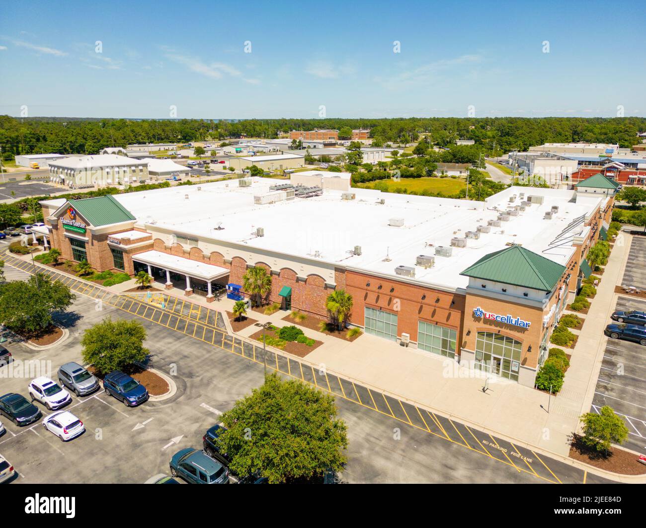 Aerial drone photo Harris Teeter Supermarket in Morehead North Carolina