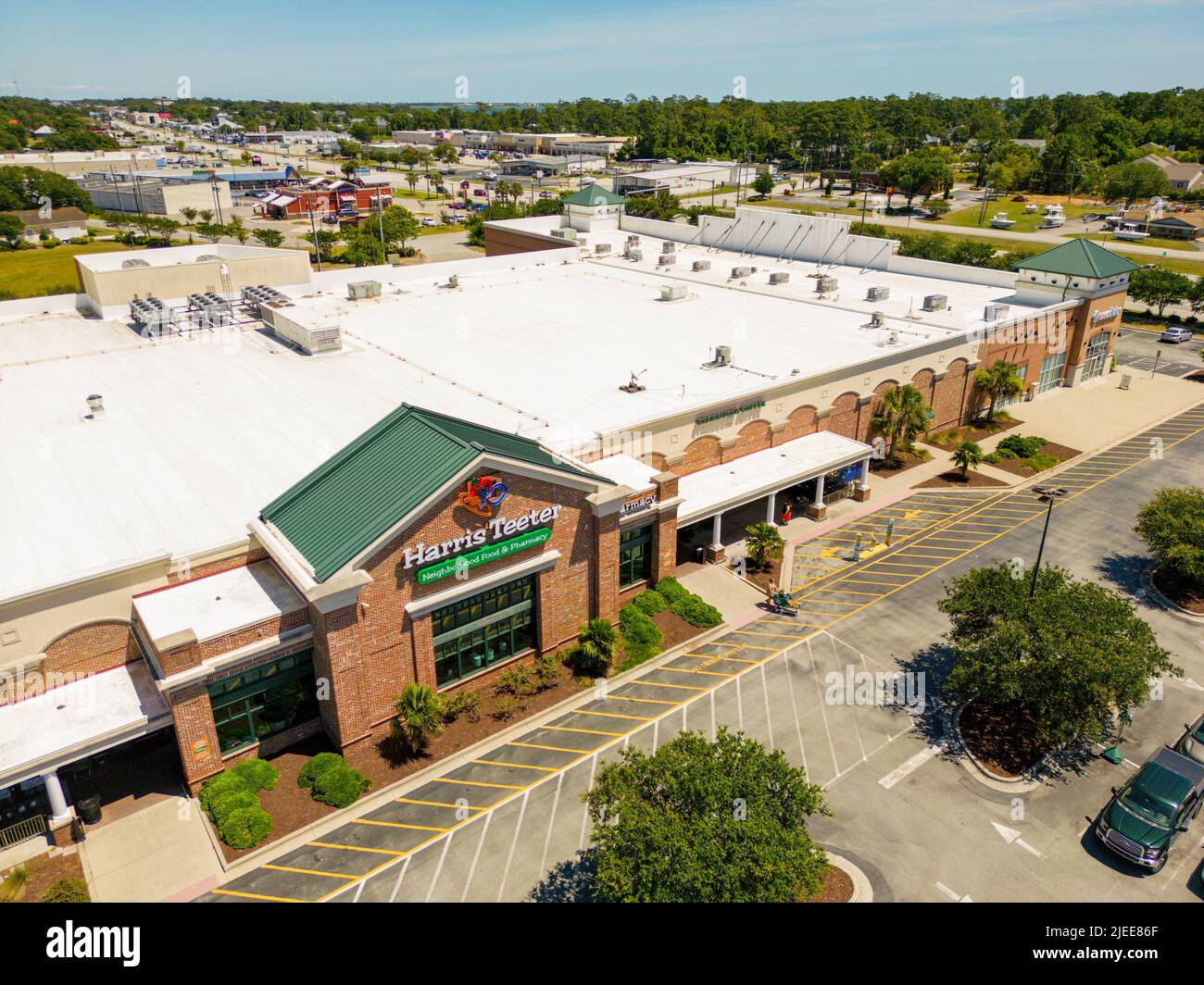 Aerial drone photo Harris Teeter Supermarket in Morehead North Carolina