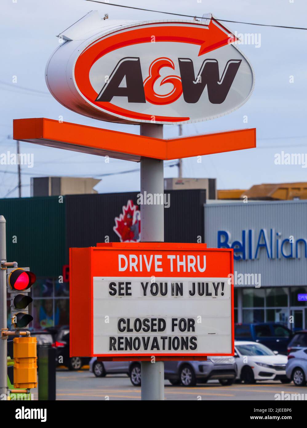A&W Restaurant roadside banner. An American chain of fast-food ...