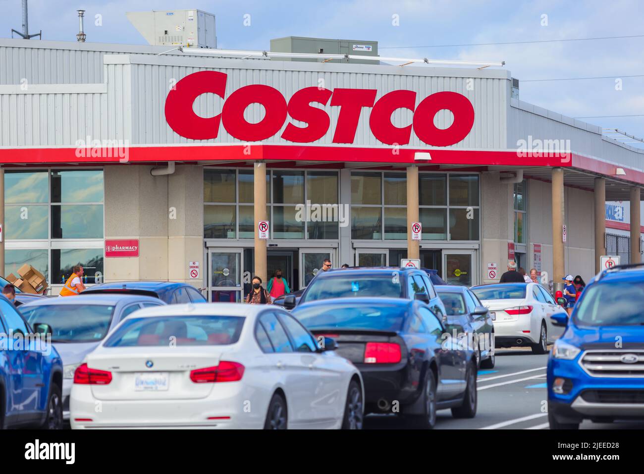 COSTCO Wholesale store front. American chain of retail membership-only big-box store offers bulk merchandise. HALIFAX, NOVA SCOTIA, CANADA - JUNE 2022 Stock Photo