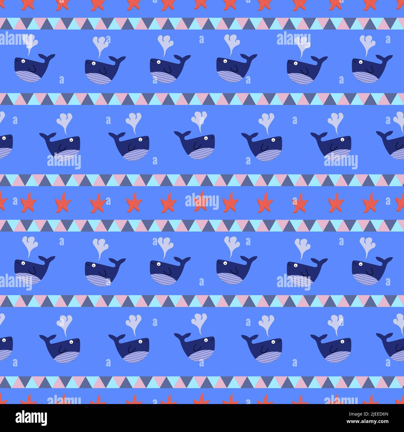 Pattern with blue whale and geometric ornament. Vector drawing Stock ...