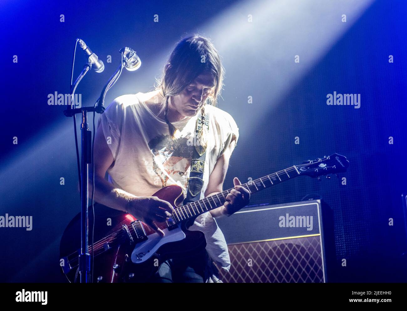 Leeds, UK. 26th June, 2022. Courtney Taylor-Taylor, lead singer and guitarist of The Dandy Warhols, performing live at Stylus in Leeds University. Picture Credit: ernesto rogata/Alamy Live News Stock Photo