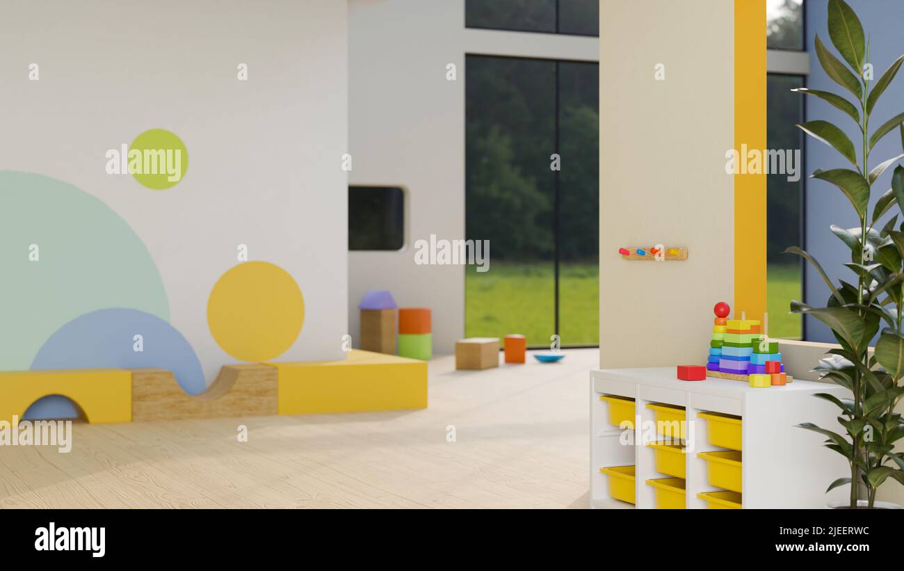 Stylish colourful kindergarten nursery or kid playroom interior design ...