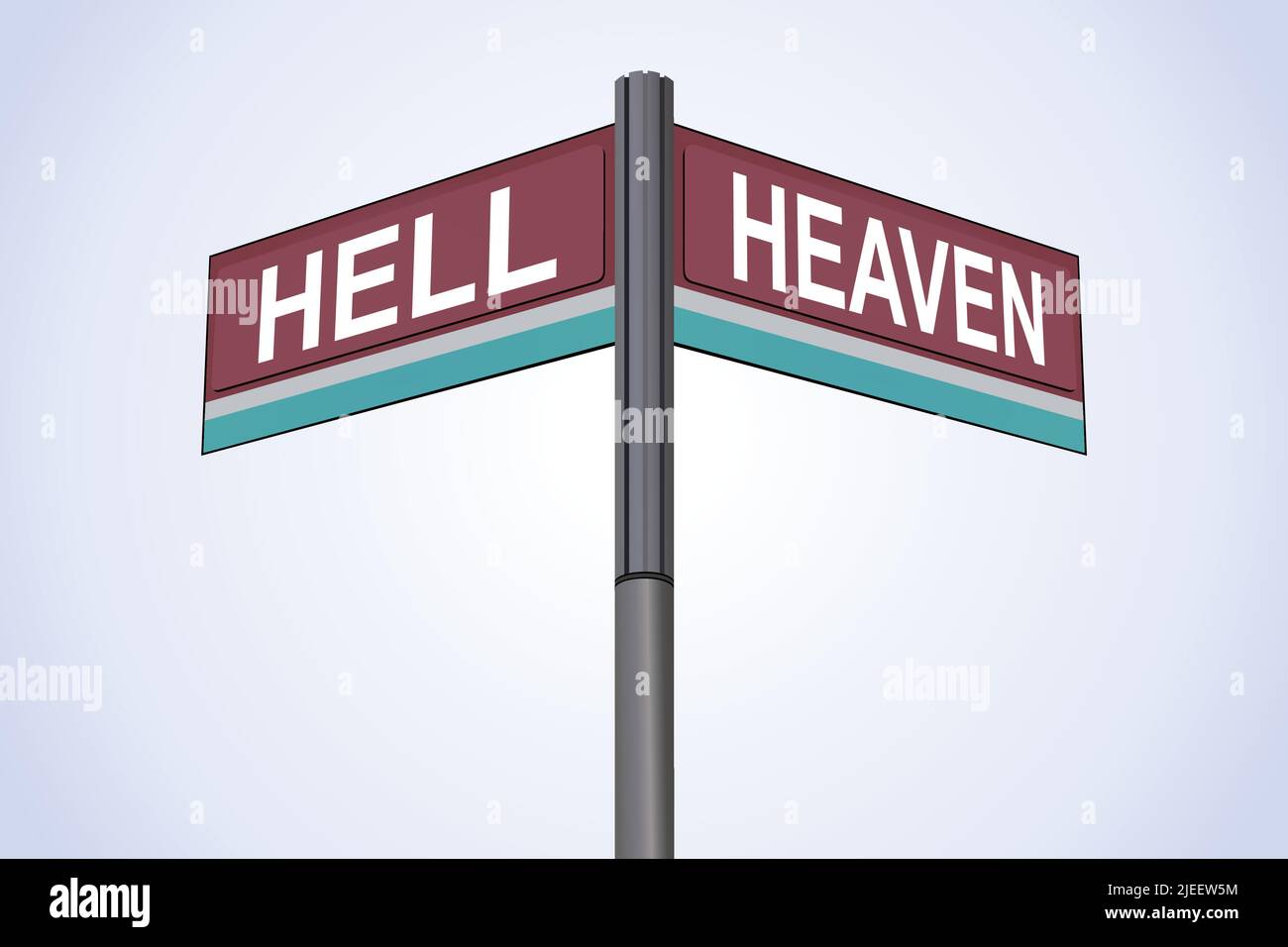 Hell on one side with Heaven another direction, chrome road sign, with ...