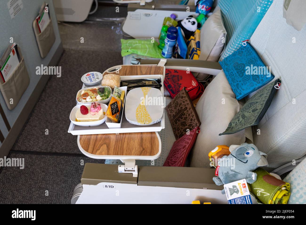 BERLIN, GERMANY JUNE 23, 2022 Children's menu in the economy class