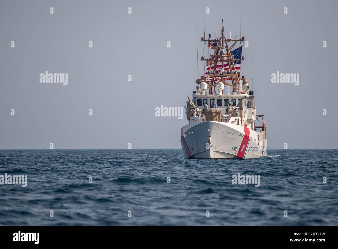 220626-N-NS602-1317 ARABIAN GULF (June 26, 2022) U.S. Coast Guard cutter USCGC Charles Moulthrope (WPC 1141) sails in the Arabian Gulf, June 26. U.S. naval forces regularly operate across the Middle East region to help ensure security and stability. (U.S. Navy photo by Chief Mass Communication Specialist Roland A. Franklin) Stock Photo