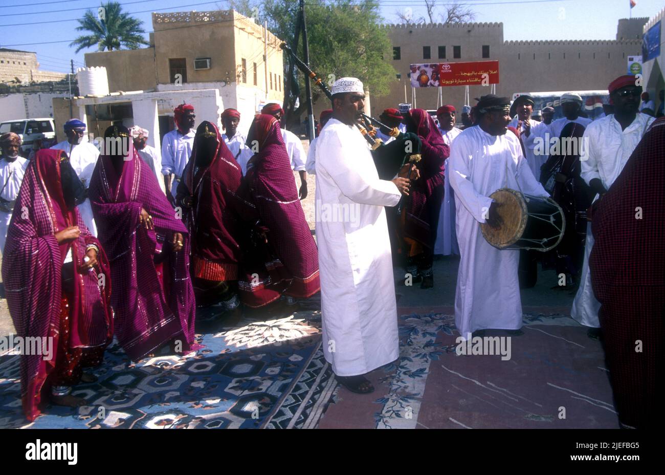 Traditional dancing near Sur, Coastal town in Oman Stock Photo