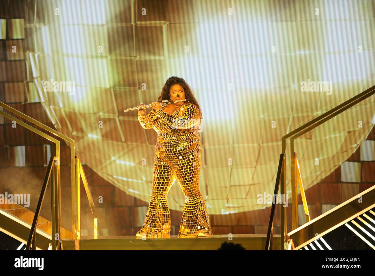 Lizzo performs at the BET Awards 2022 at the Microsoft Theater in Los Angeles, California, U.S., June 26, 2022.  REUTERS/David Swanson Stock Photo
