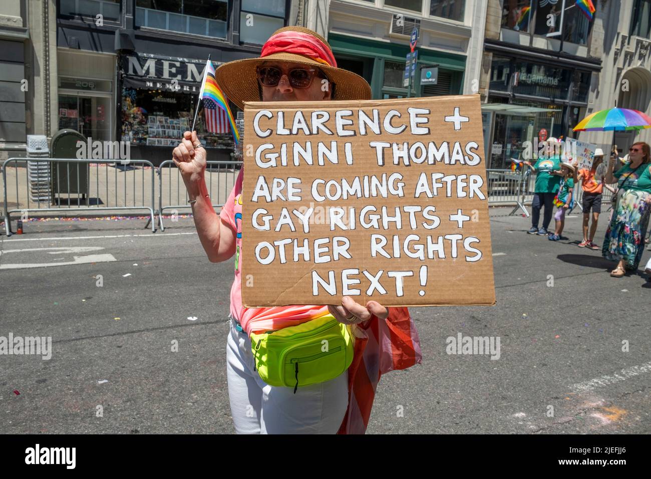 New York, New York, USA. 26th June, 2022. NYC Pride March returned with a new sense of urgency after SCOTUS overturned Roe vs Wade. Thousands paraded down Fifth Avenue showing their Gay Pride outraged by the Supreme Courts decision. wondering whats next. (Credit Image: © Milo Hess/ZUMA Press Wire) Credit: ZUMA Press, Inc./Alamy Live News Stock Photo