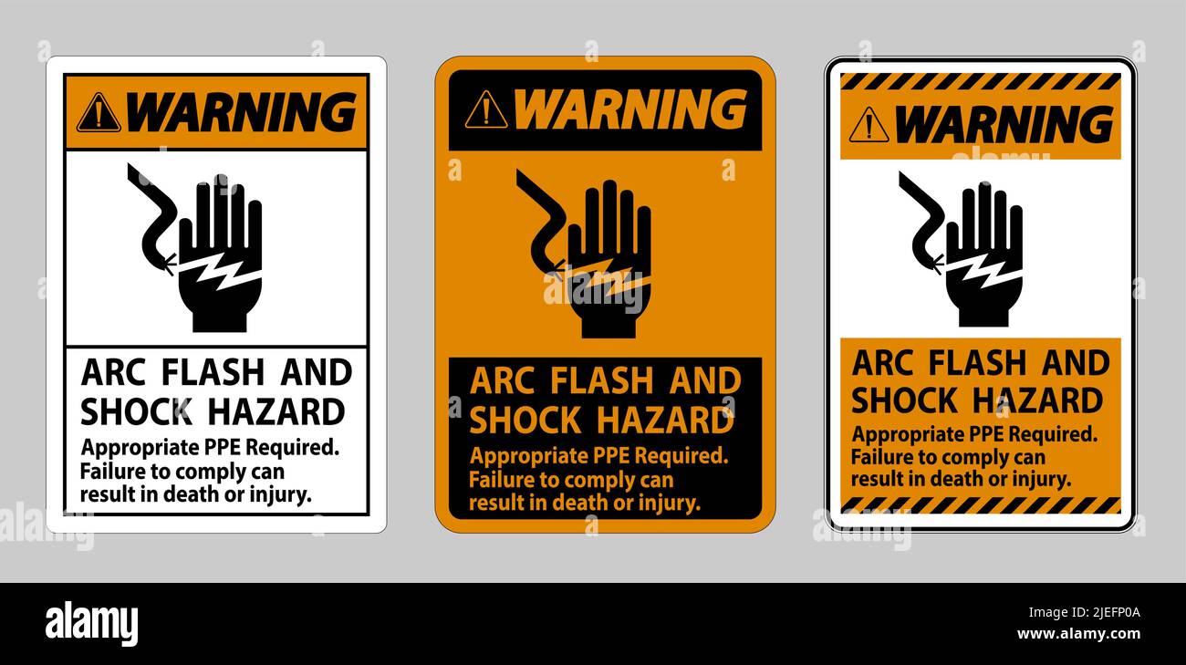 Warning Sign Arc Flash And Shock Hazard Appropriate PPE Required Stock