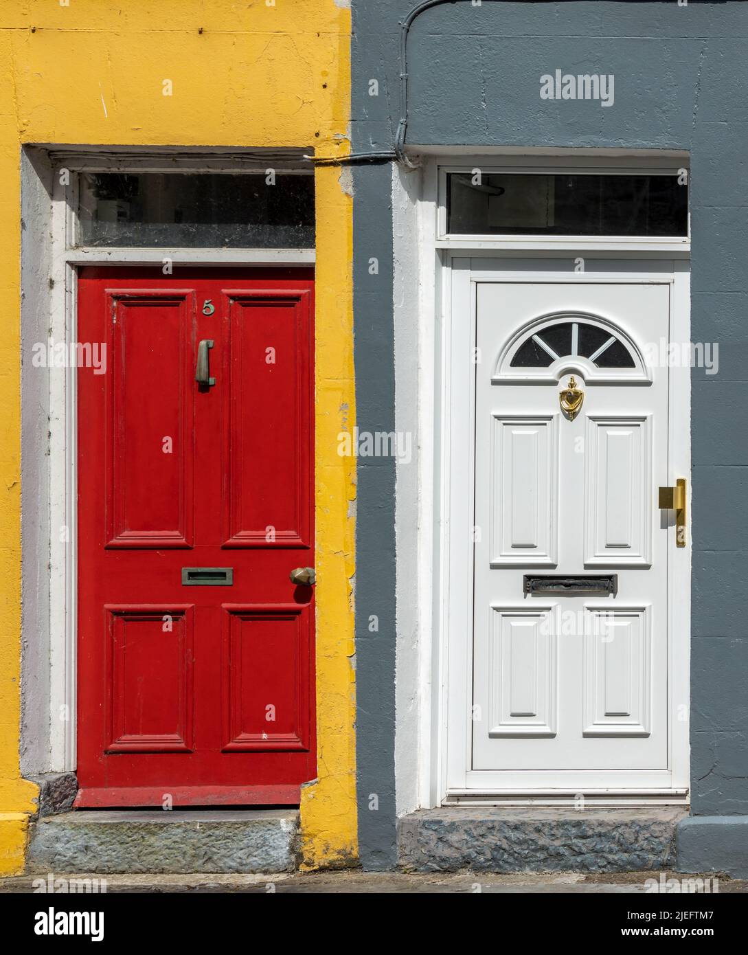 Typical colorful front doors in an old home in Limerick, Ireland Stock