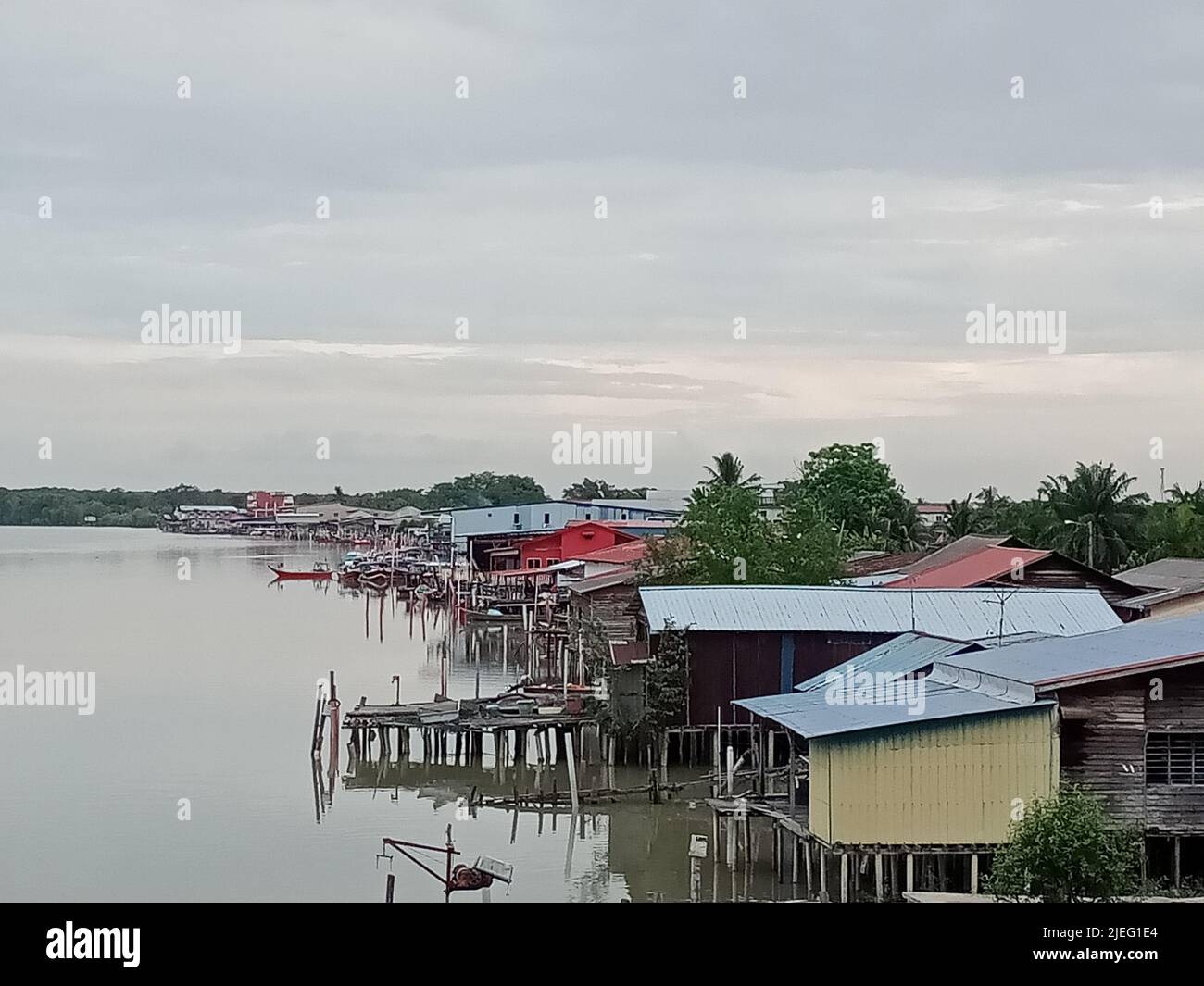 Fishing boats in the port of a small fishing village by the sea Stock