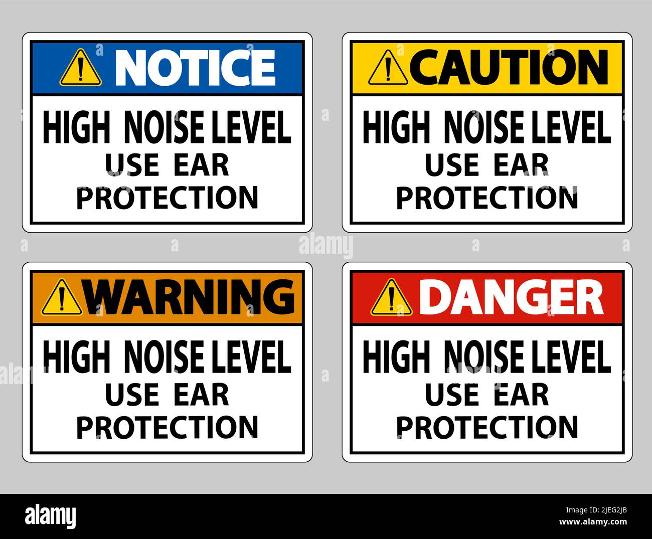 High Noise Level Use Ear Protection on White Background Stock Vector