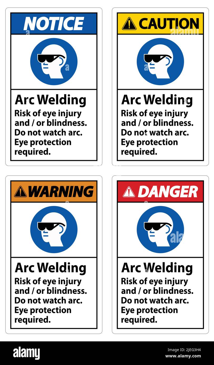 Warning Sign Arc Welding Risk Of Eye Injury And/Or Blindness, Do Not Watch Arc, Eye Protection Required Stock Vector