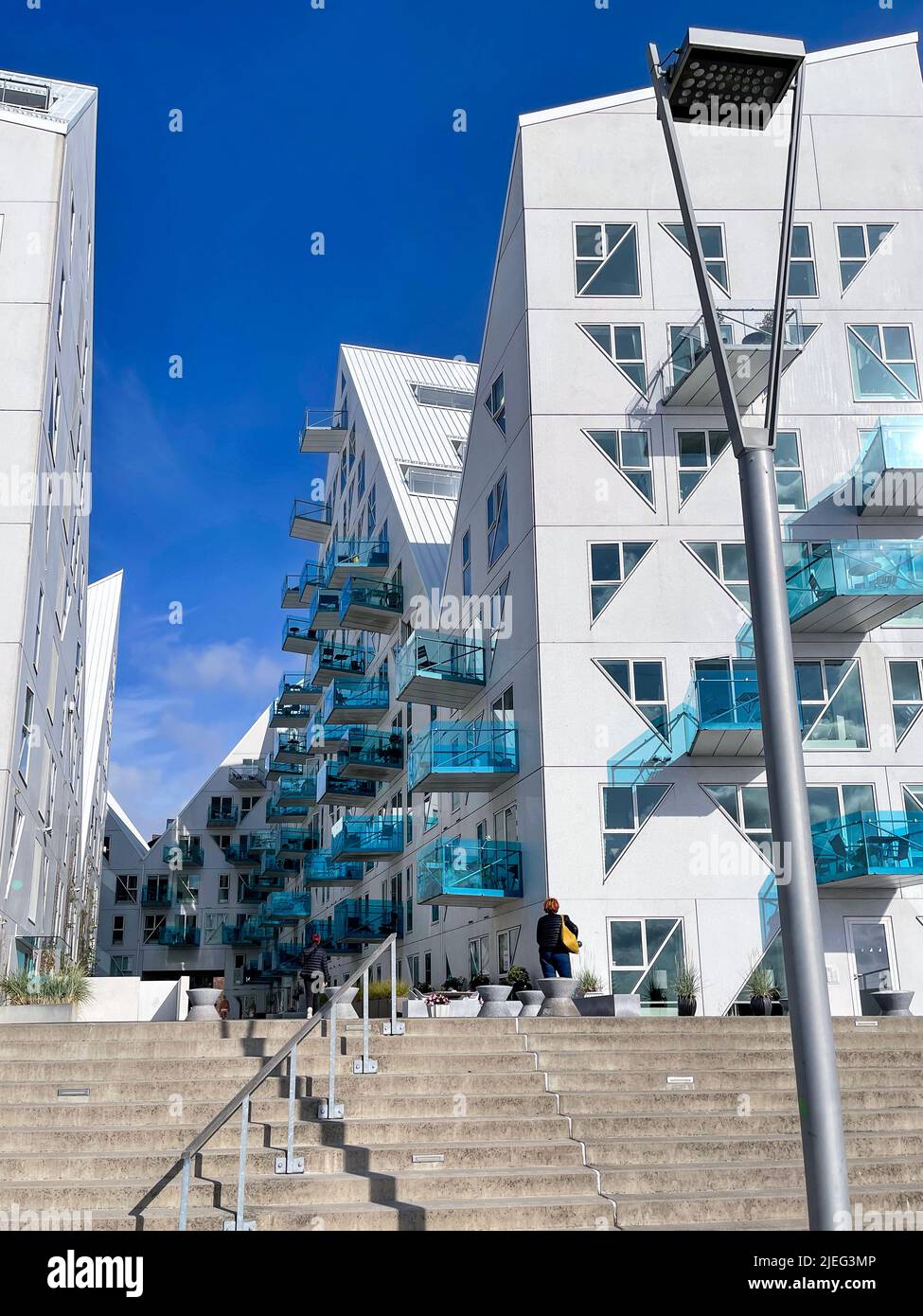 Isbjerget (The Iceberg) is a residential building in the Aarhus Docklands neighborhood. It consists of four buildings and was designed after icebergs Stock Photo