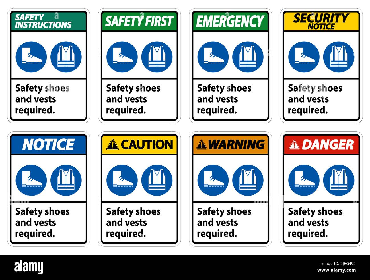 Safety Shoes And Vest Required With PPE Symbols on white background ...