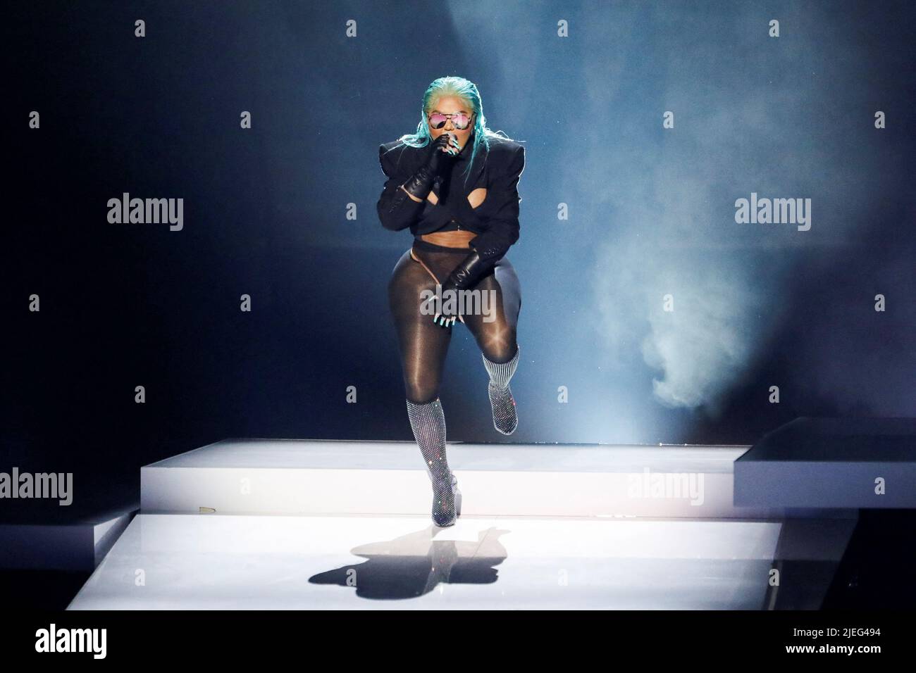 Lil' Kim performs at the BET Awards 2022 at the Microsoft Theater in Los Angeles, California, U.S., June 26, 2022. REUTERS/David Swanson Stock Photo