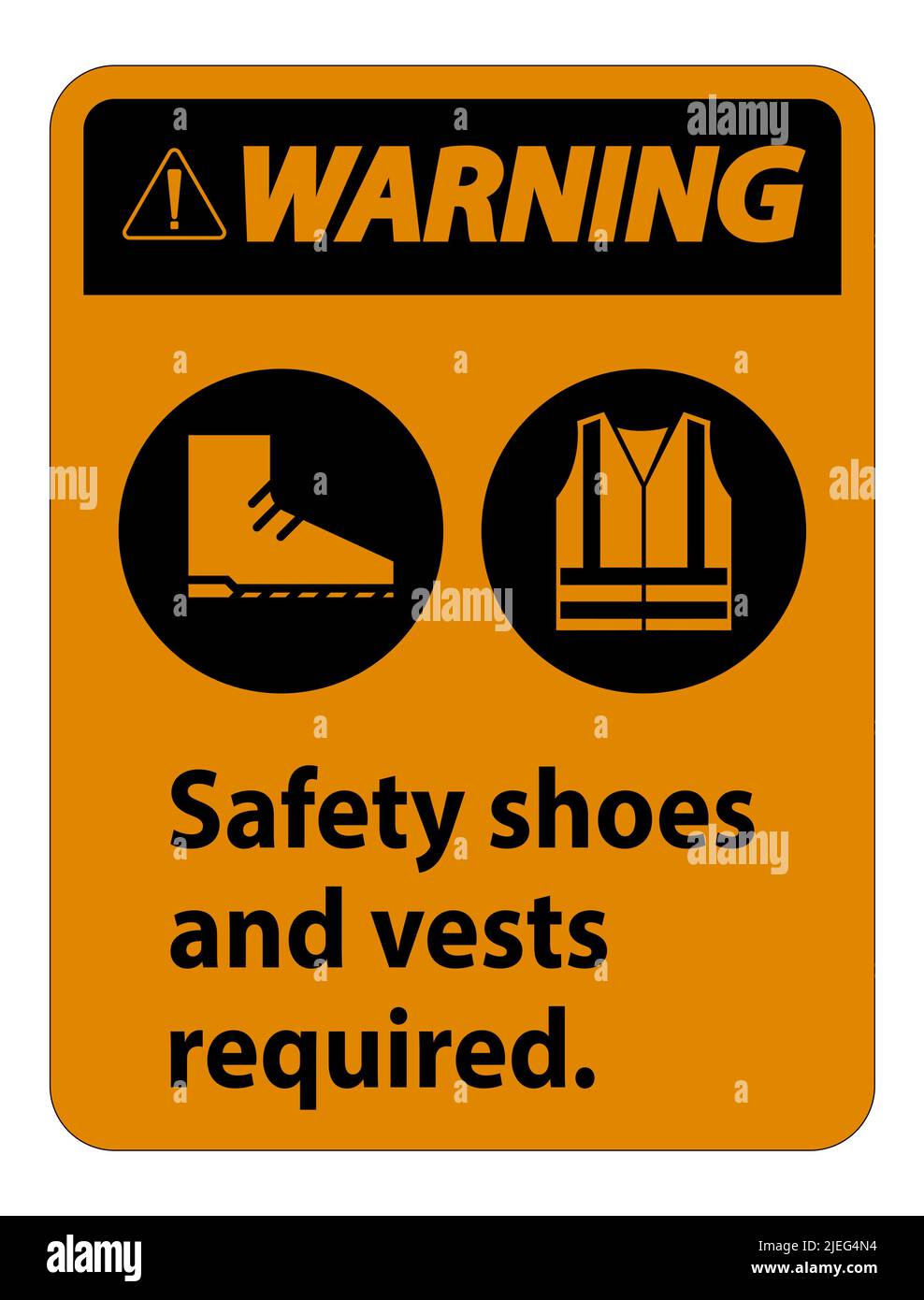 Warning Sign Safety Shoes And Vest Required With PPE Symbols on white background Stock Vector