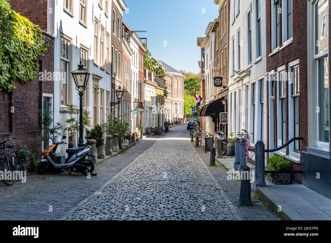 Leiden, Netherlands - May 6, 2022: Picturesque old street in the old town Stock Photo