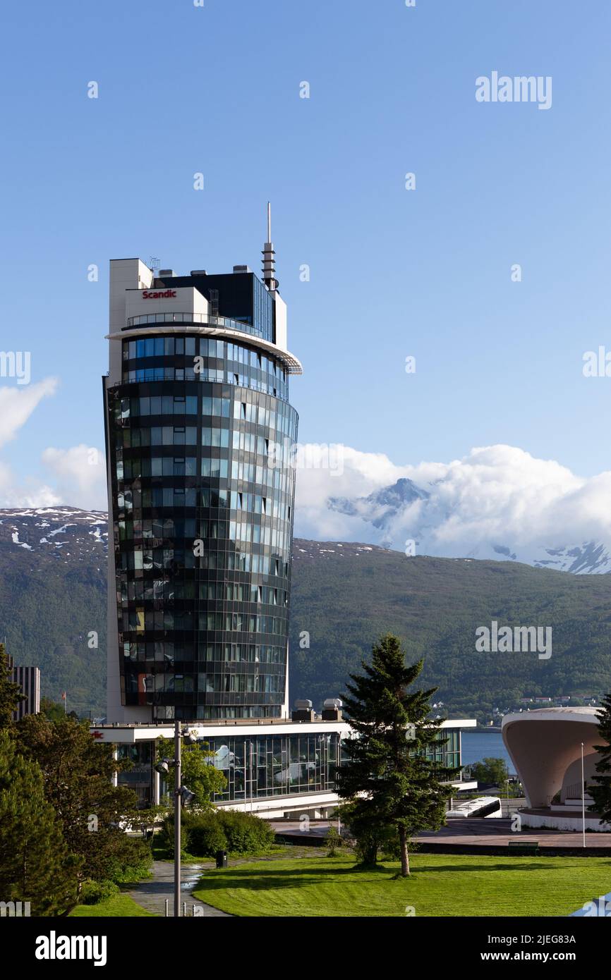 Originally Rica Narvik Hotel, now Scandic Narvik, designed by architect Hans Petter Madsø, finished 2012. Stock Photo