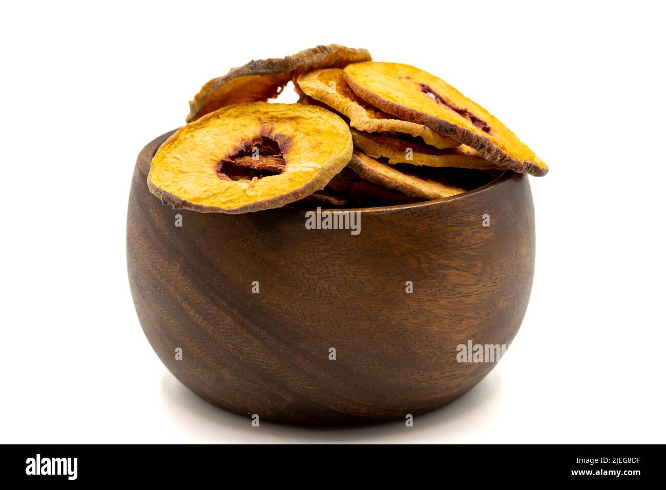 Dried peach slices. Sliced dry peach isolated on white background. Sun